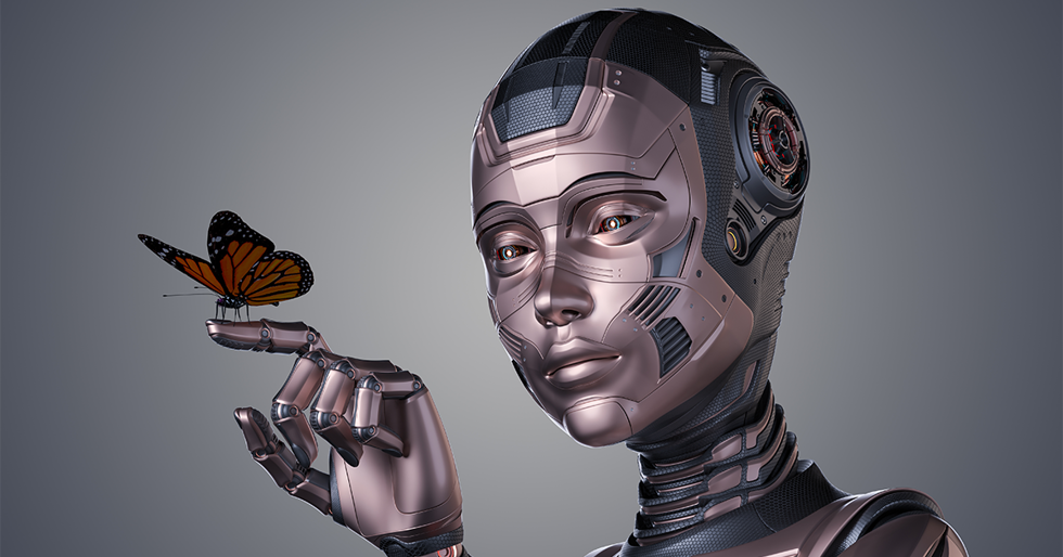 AI-robot och fjäril