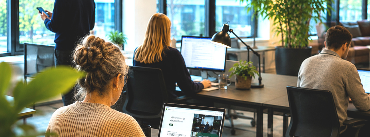 Öppet kontor, arbetande människor vid sina datorer