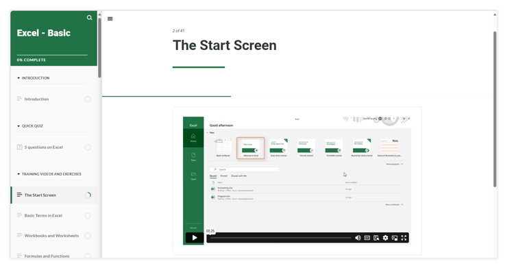 Screenshot from the course Excel basic