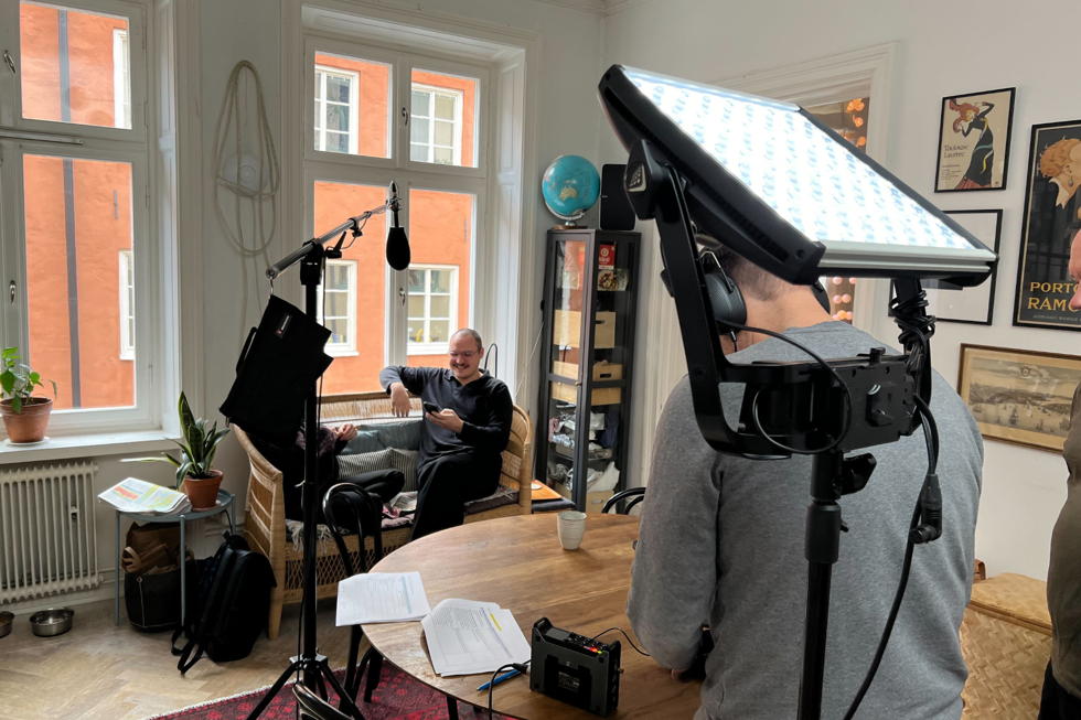 Uppsatt för fillminspelning i en lägenhet