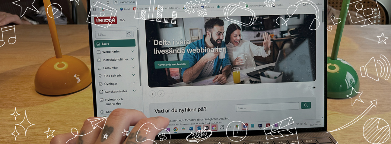 Dator med Lexicon 365, illustrationer på av system och verktyg
