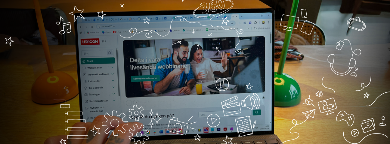 Dator med Lexicon 365, illustrationer på av system och verktyg