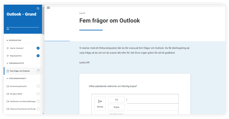 Skärmdump ur kursen Outlook grund i Lexicon Online Courses