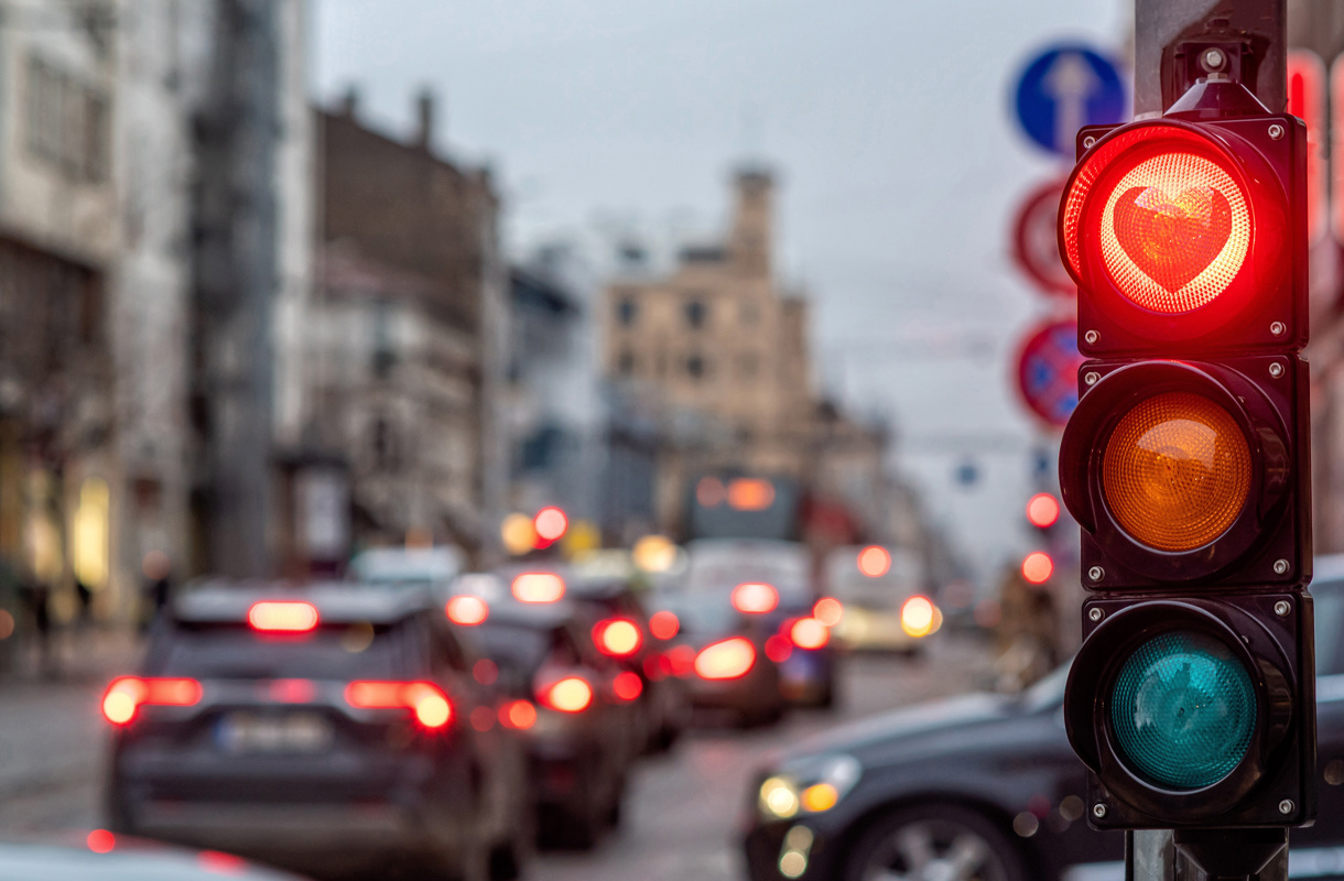 Trafik med hjärtformat stoppljus