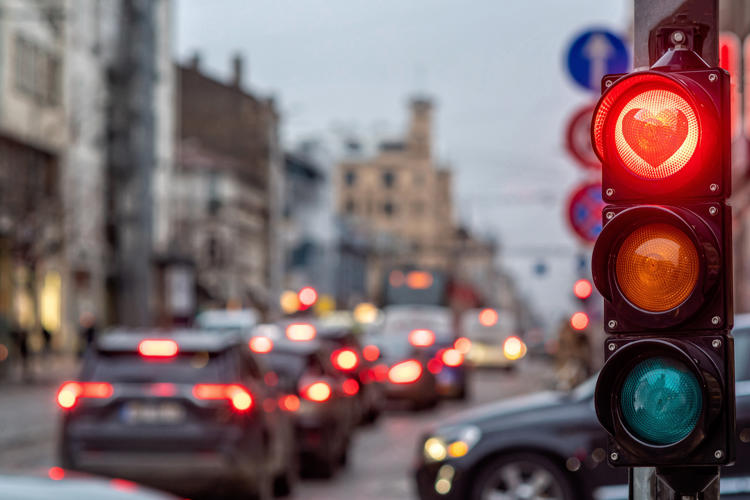 Trafik med hjärtformat stoppljus