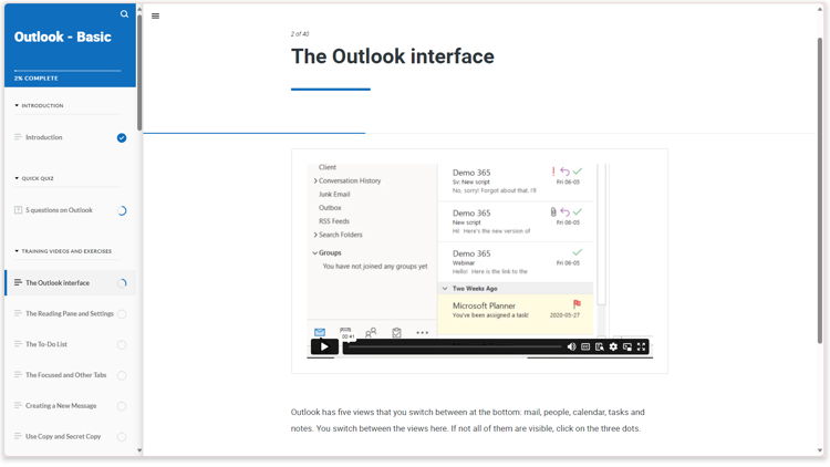 Screenshot from the course Outlook basic