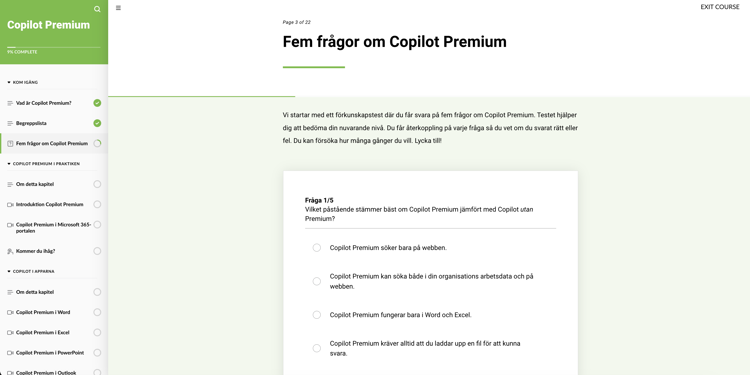 Skärmdump på kursen Copilot Premium