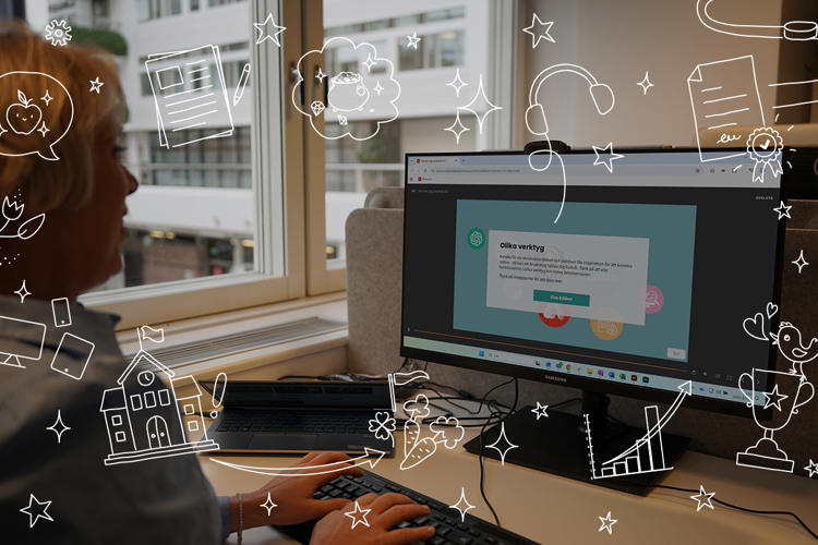 Tjej framför dator som visar en e-learning