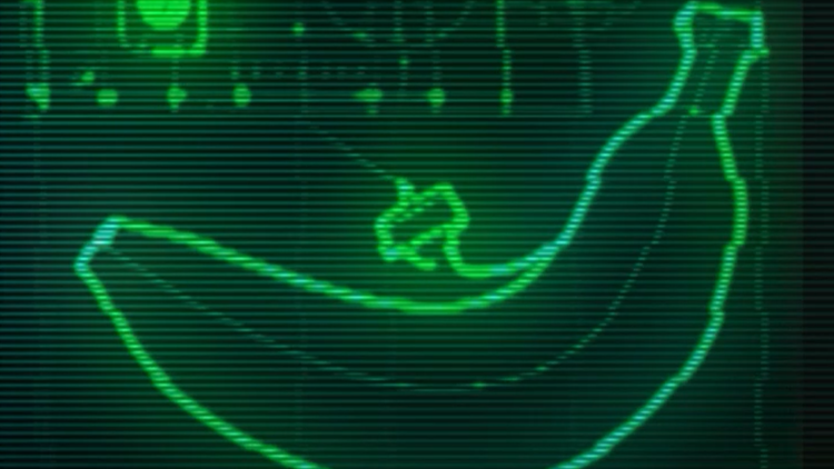 Grön siluett av en banan, bild från spelet Kallt väder.
