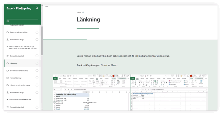 Skärmdump ur kursen Excel fördjupning i Lexicon Online Courses