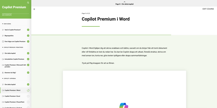 Skärmdump på kursen Copilot Premium