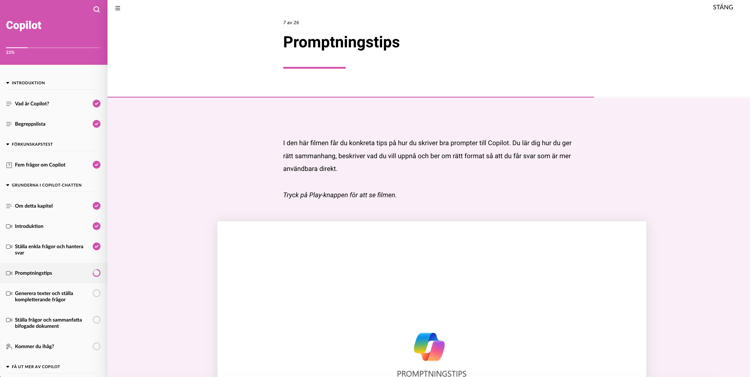 Skärmdump på kursen Copilot